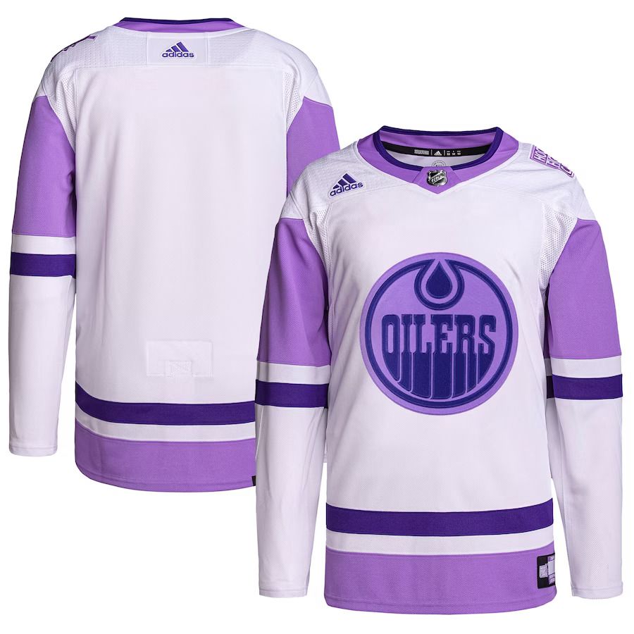 Men Edmonton Oilers adidas White Purple Hockey Fights Cancer Primegreen Authentic Blank Practice NHL Jersey->customized nhl jersey->Custom Jersey